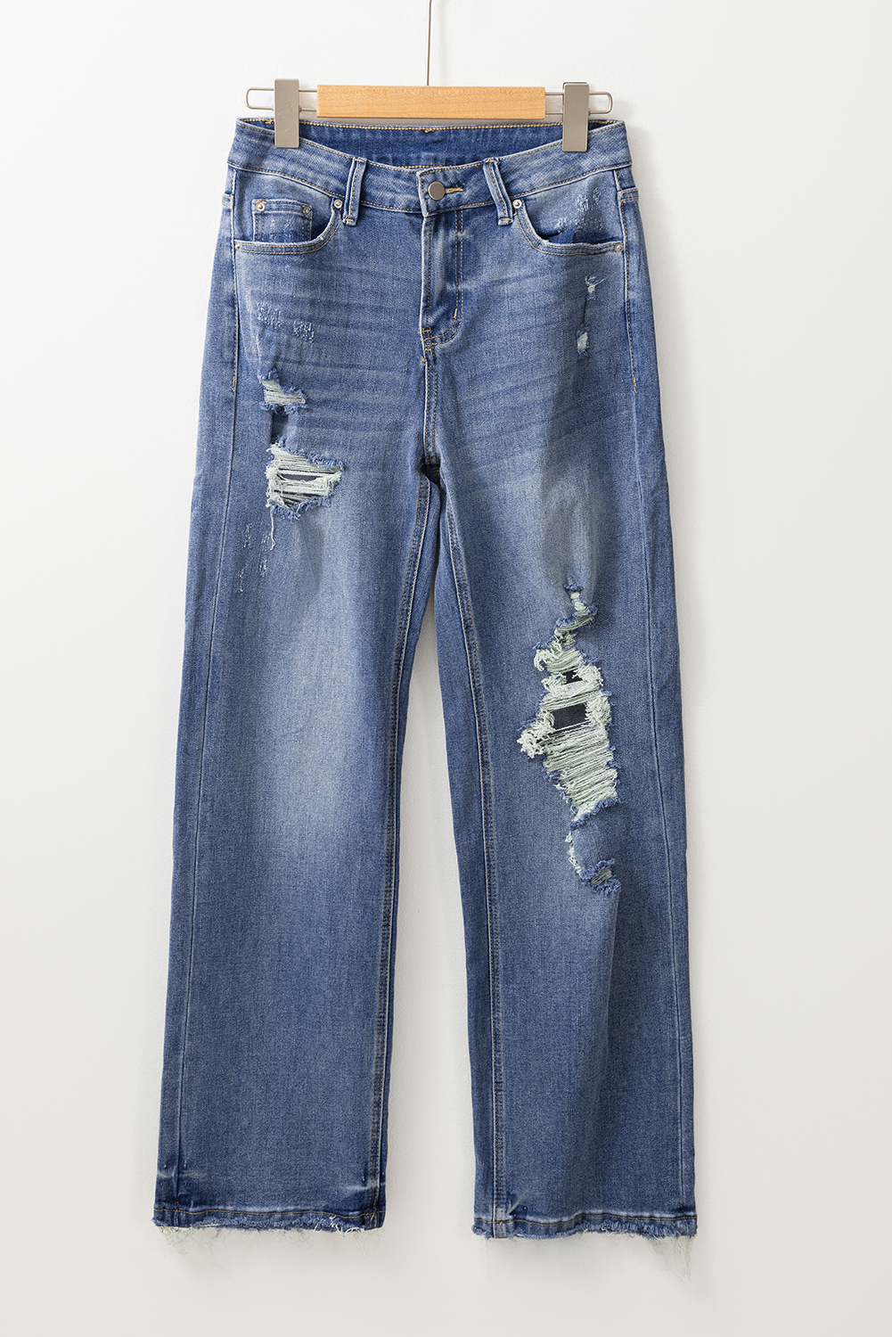 Ashleigh Blue Distressed Raw Hem Straight Leg High Waist Jeans - loveforevers