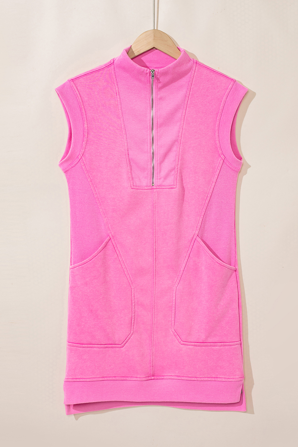 Bonbon Quarter Zip Pocketed Cap Sleeve Sweatshirt Dress - loveforevers