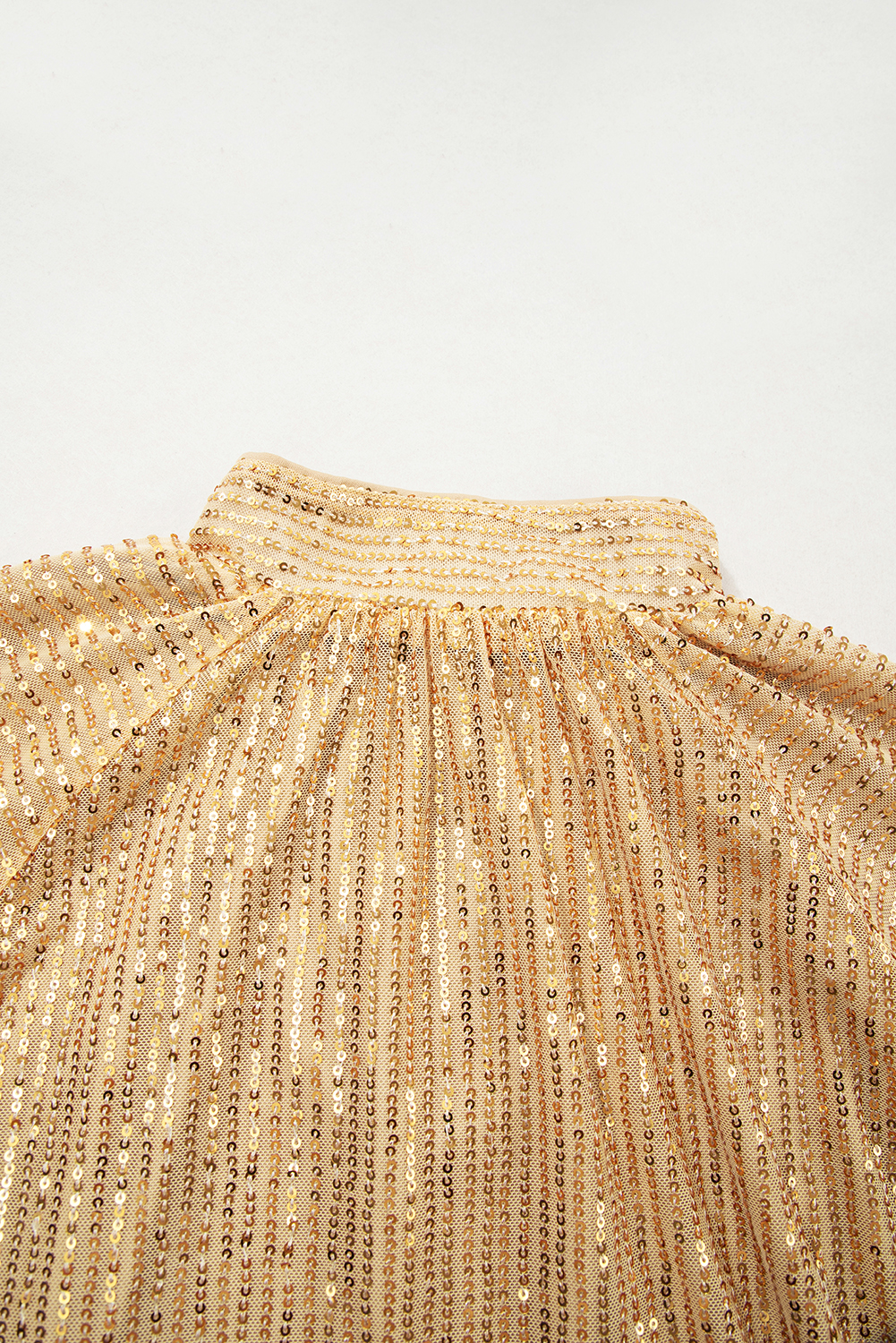 Gold Metallic Balloon Sleeve Buttoned High Neck Loose Blouse - loveforevers