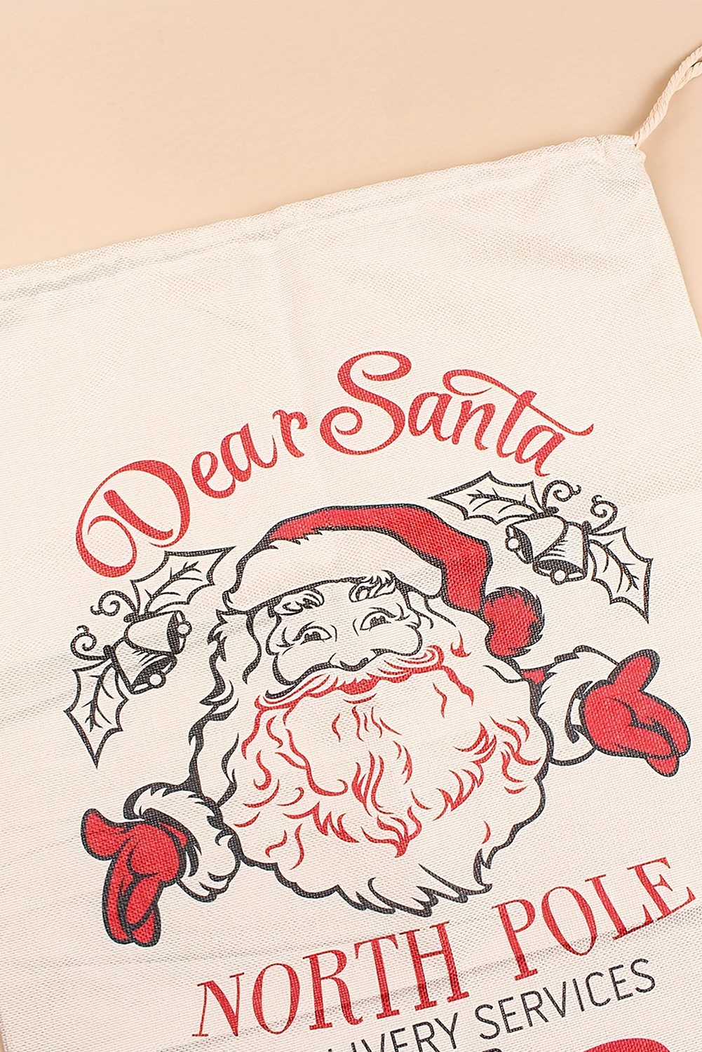 White Santa Clause Print Drawstring Closure Canvas Christmas Gift Bag - loveforevers
