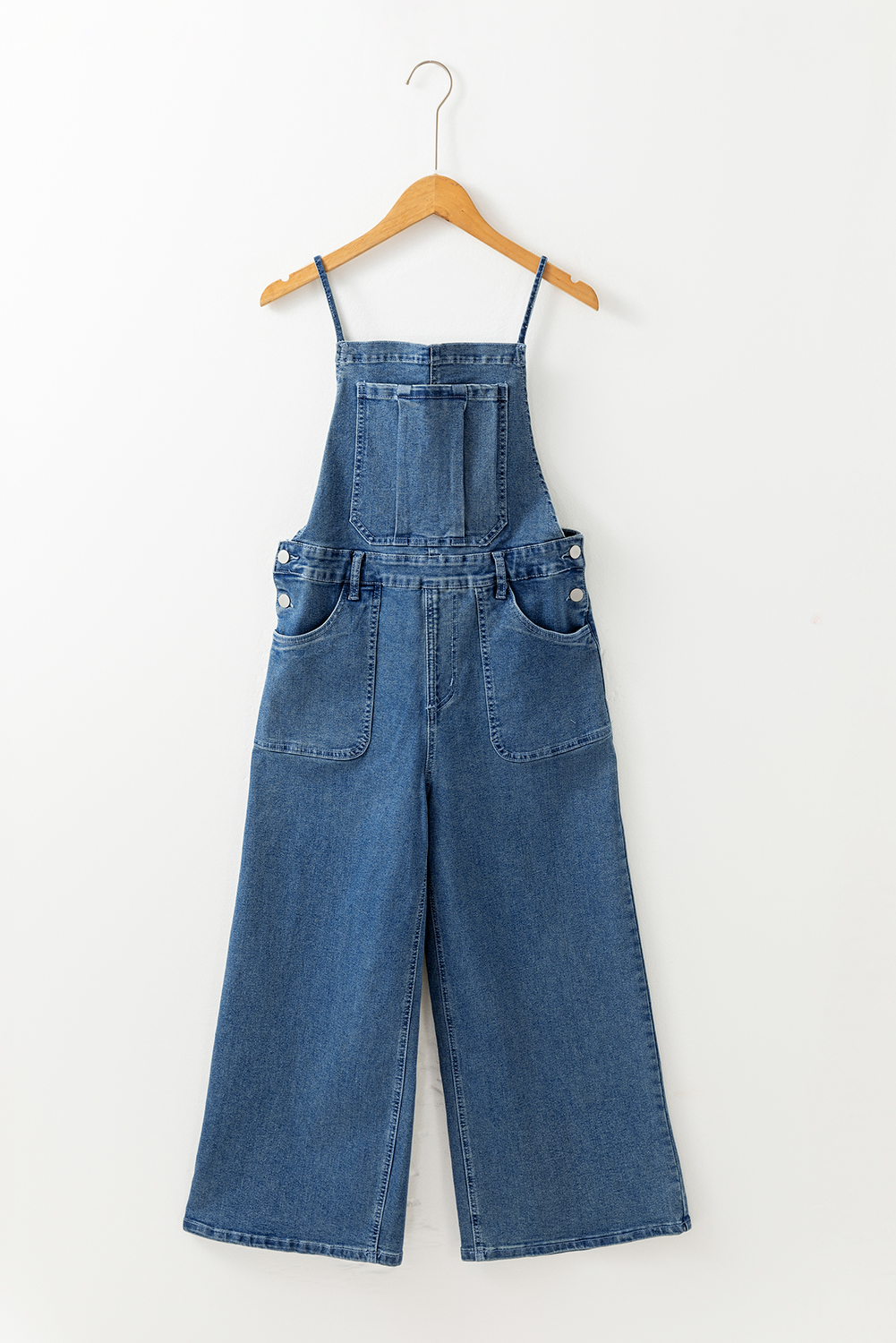 Dusk Blue Adjustable Tie Straps Cropped Wide Leg Denim Overalls - loveforevers