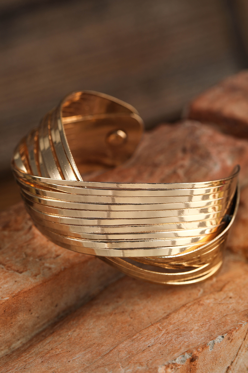 Gold Textured Crossover Metal Cuff Bracelet - loveforevers