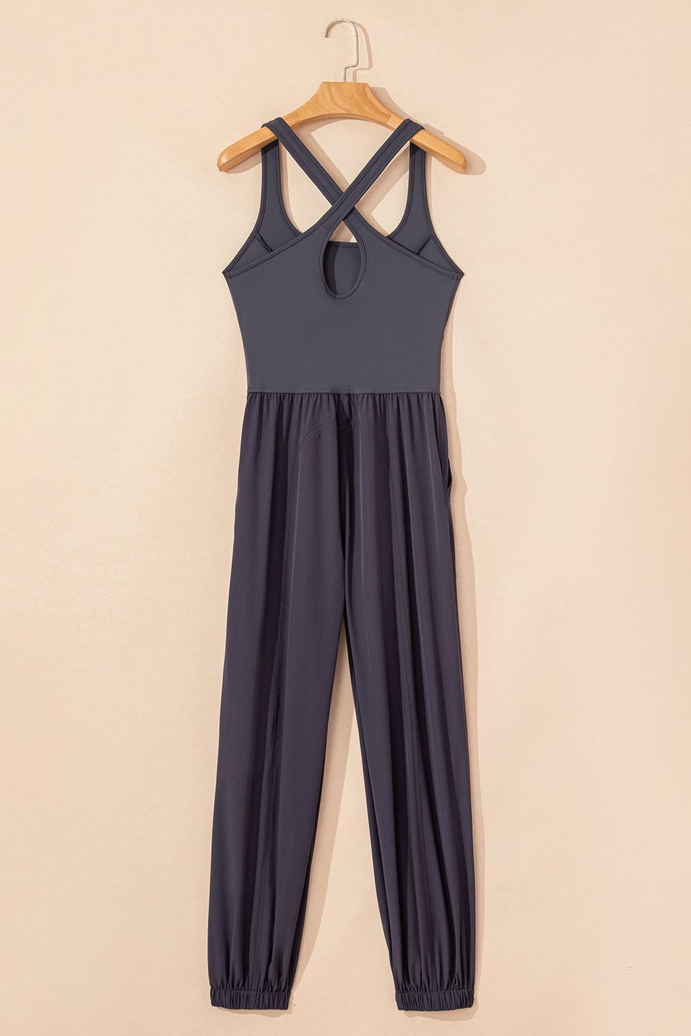 Carbon Grey Back Crossed Straps Hollow Out Jogger Jumpsuit - loveforevers