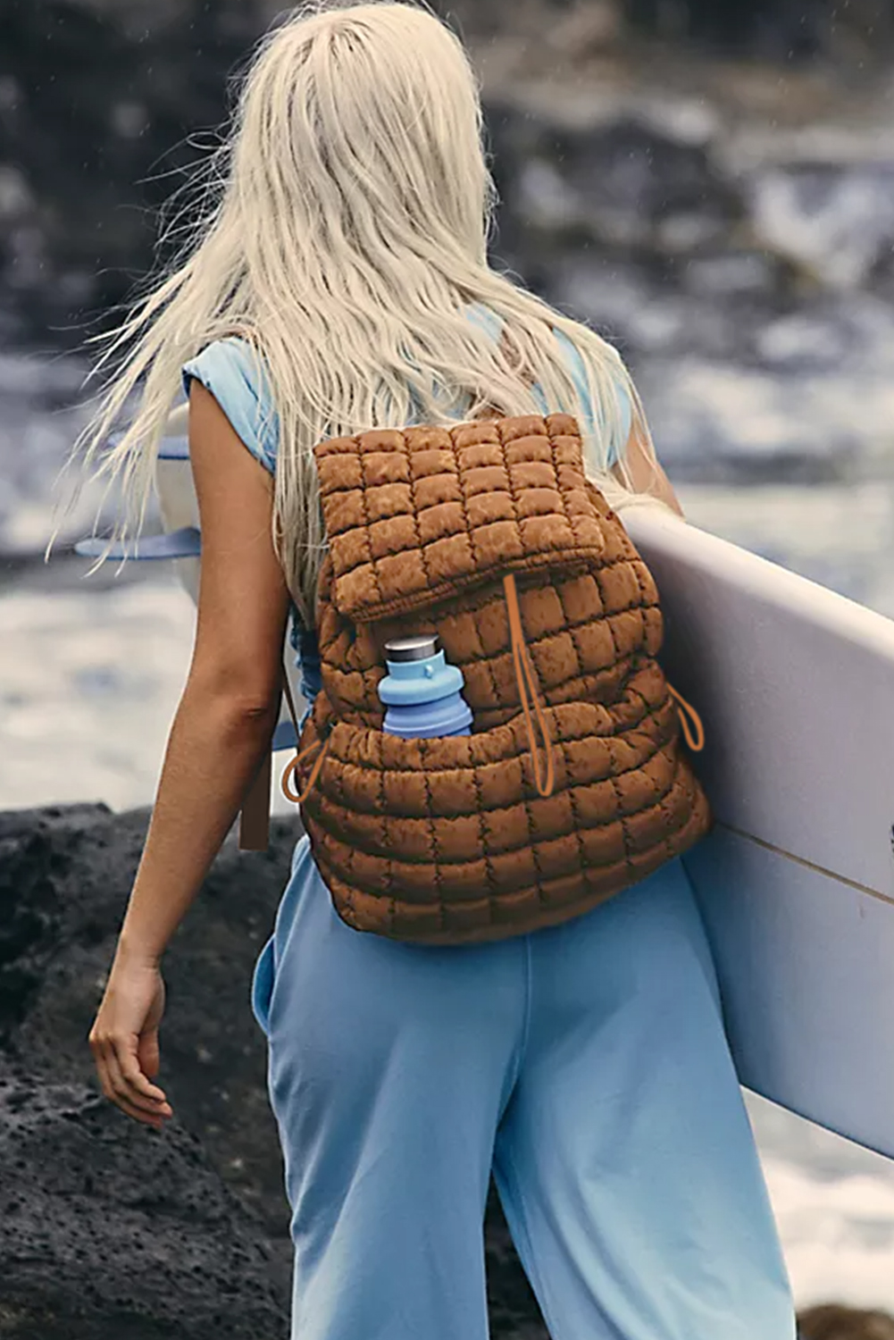 Black Solid Flapped Quilted Puffer Backpack - loveforevers