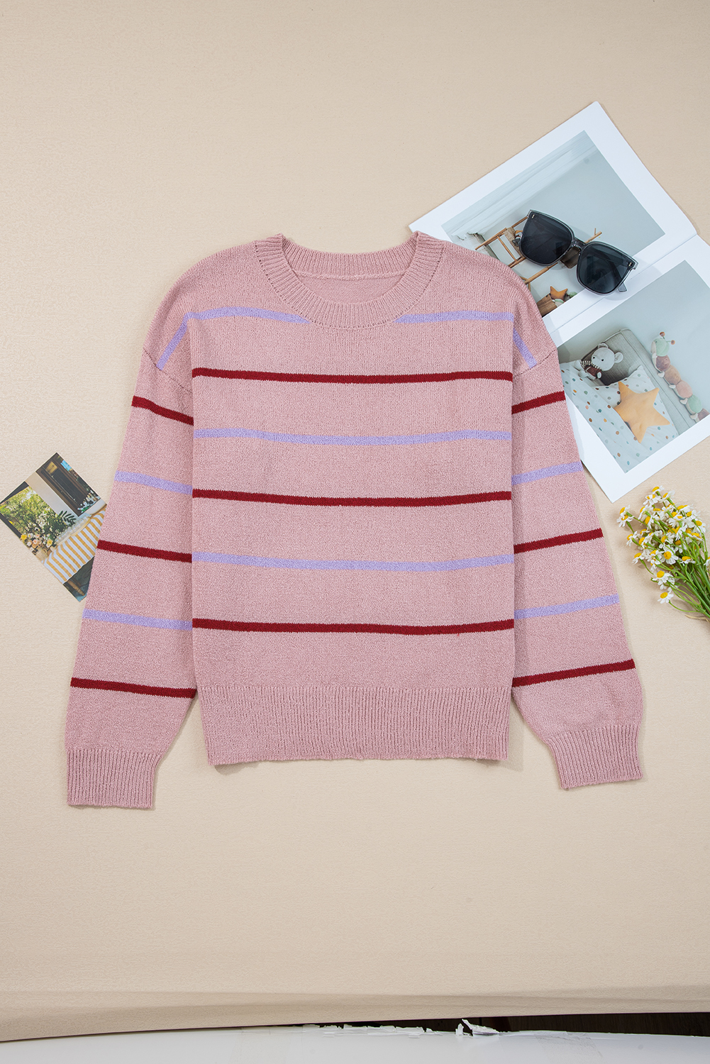 Multicolour Striped Buttoned Front V Neck Drop Shoulder Cardigan Sweater - loveforevers