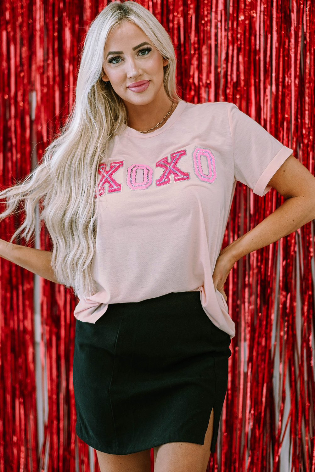 Pink Valentines Shiny XOXO Graphic T-shirt - loveforevers
