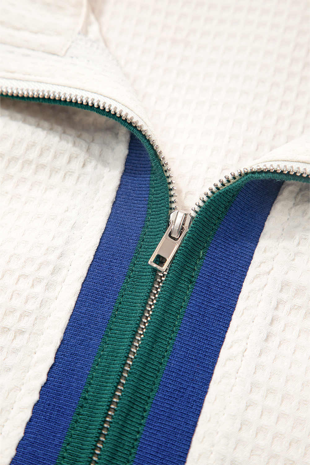 White Waffle Textured Contrast Polo Neck Zip up Jumper - loveforevers