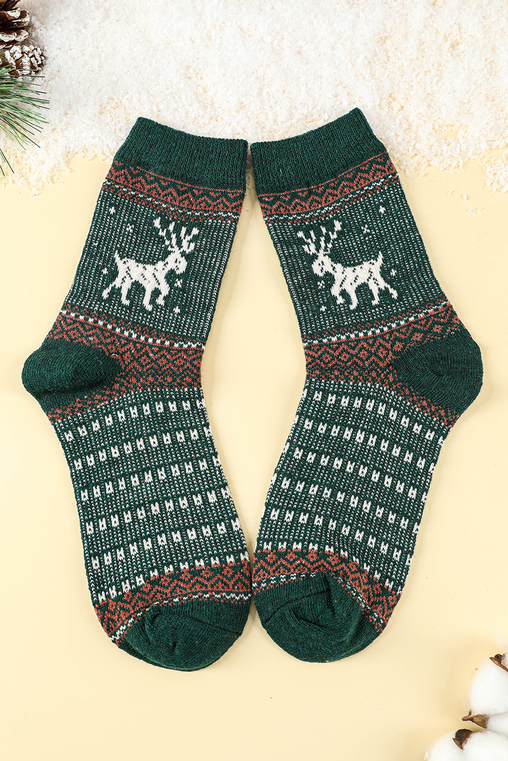 Blackish Green 5 Pairs/Set Christmas Reindeer Soft Crew Socks - loveforevers