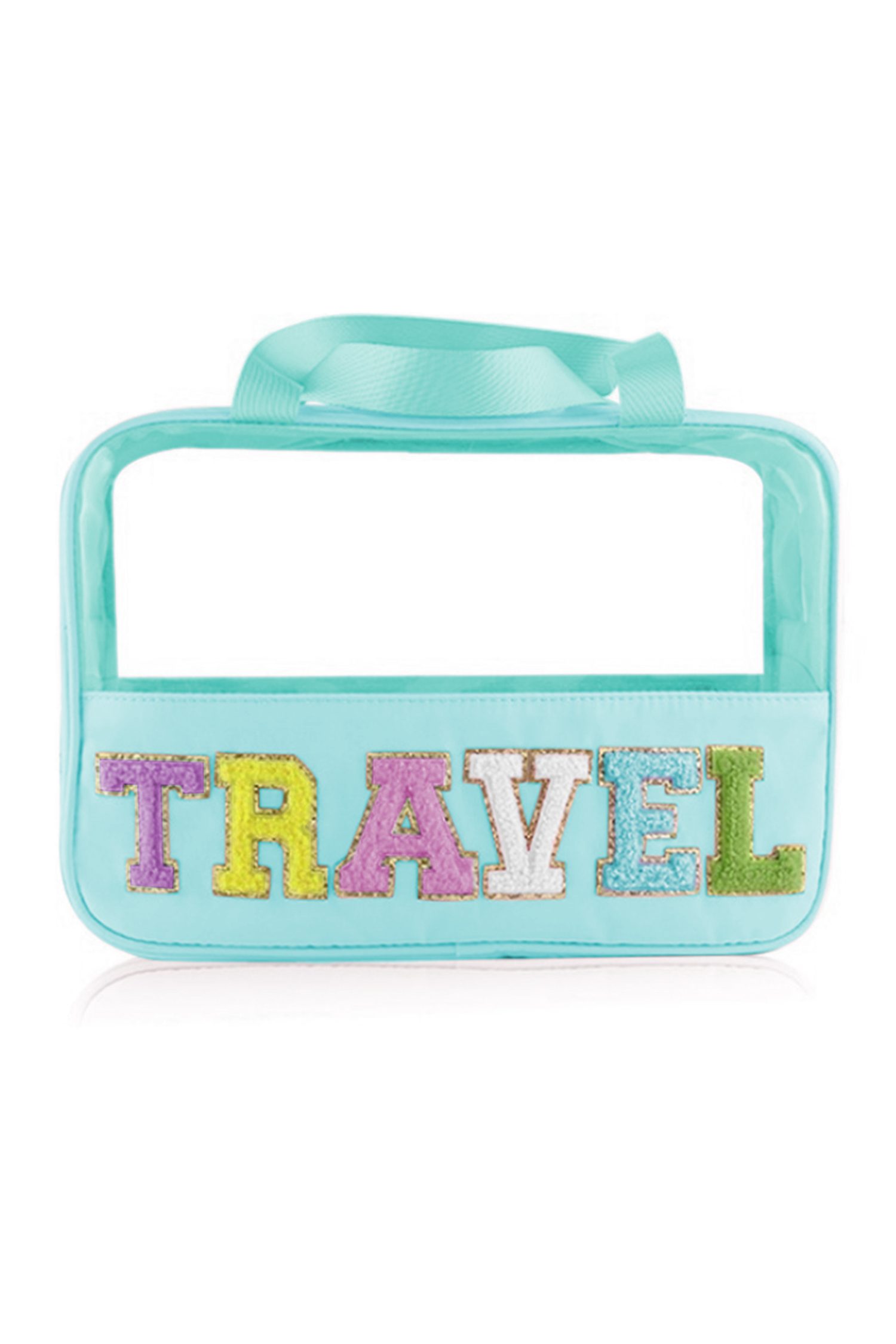 Light Pink TRAVEL Chenille Letter Clear PVC Makeup Bag - loveforevers