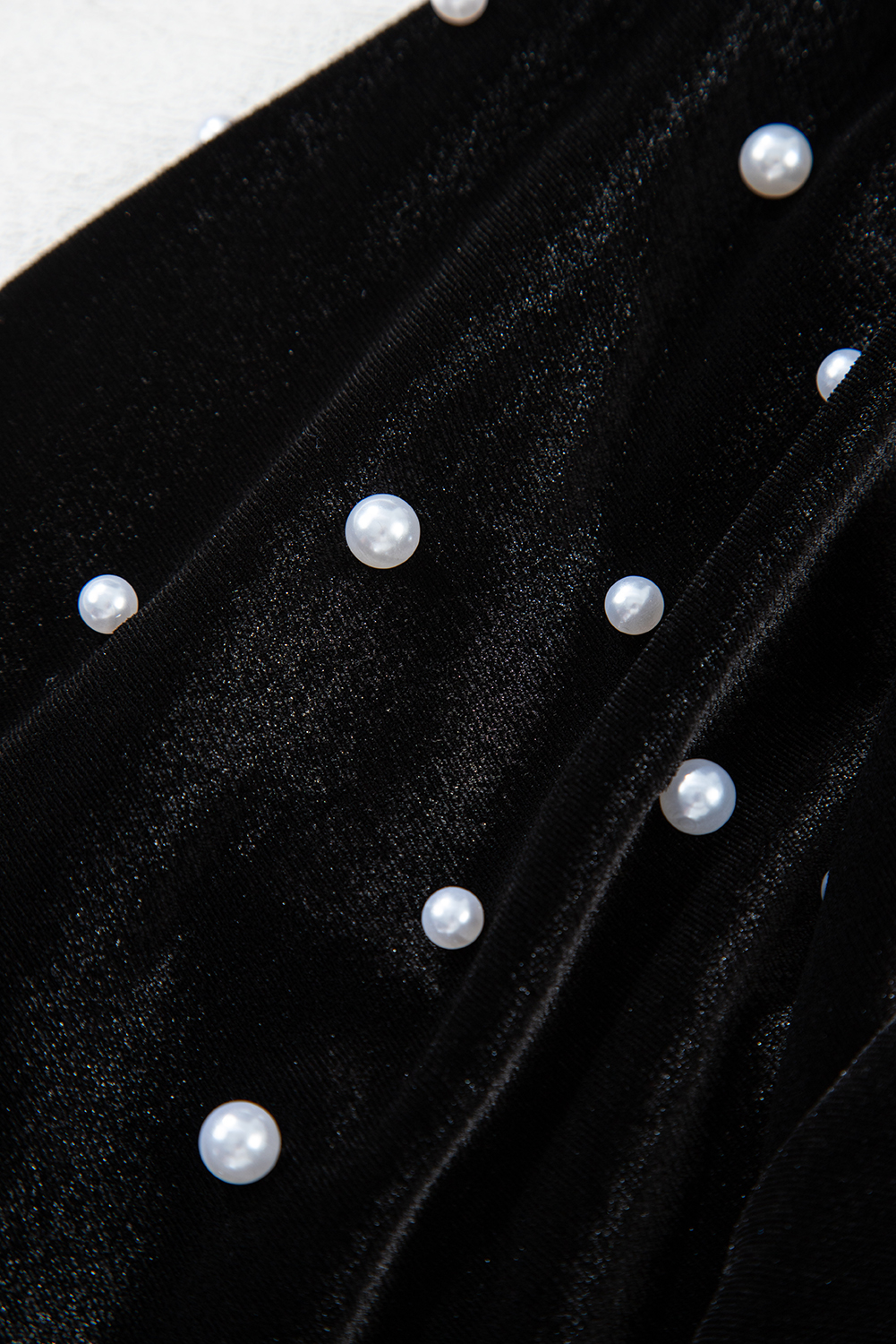 Black Pearl Beaded Half Sleeve Velvet Top - loveforevers
