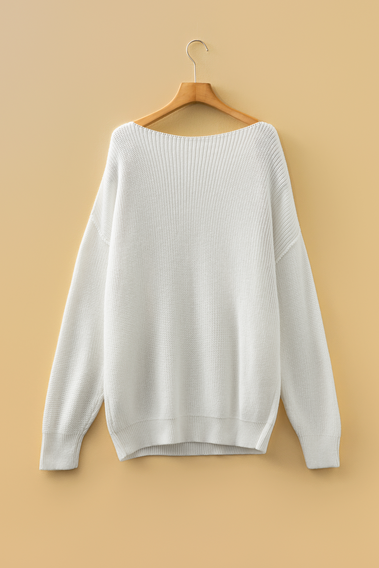White Asymmetric Neck Drop Shoulder Baggy Slouchy Sweater - loveforevers