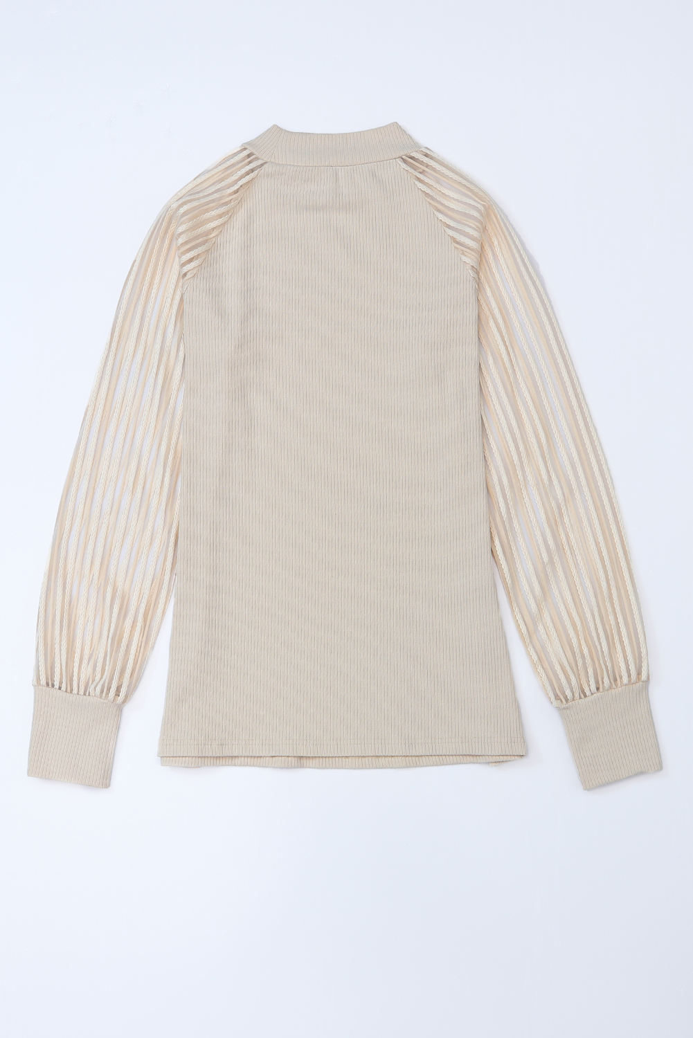 Gray Striped Mesh Long Sleeve Crewneck Ribbed Top - loveforevers