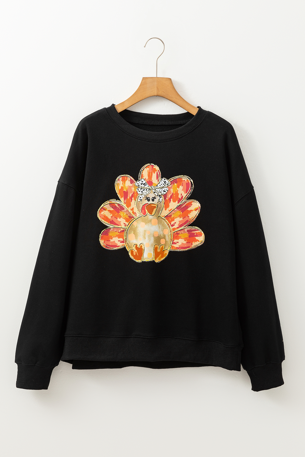 Black Thanksgiving Turkey Graphic Drop Shoulder Sweatshirt - loveforevers