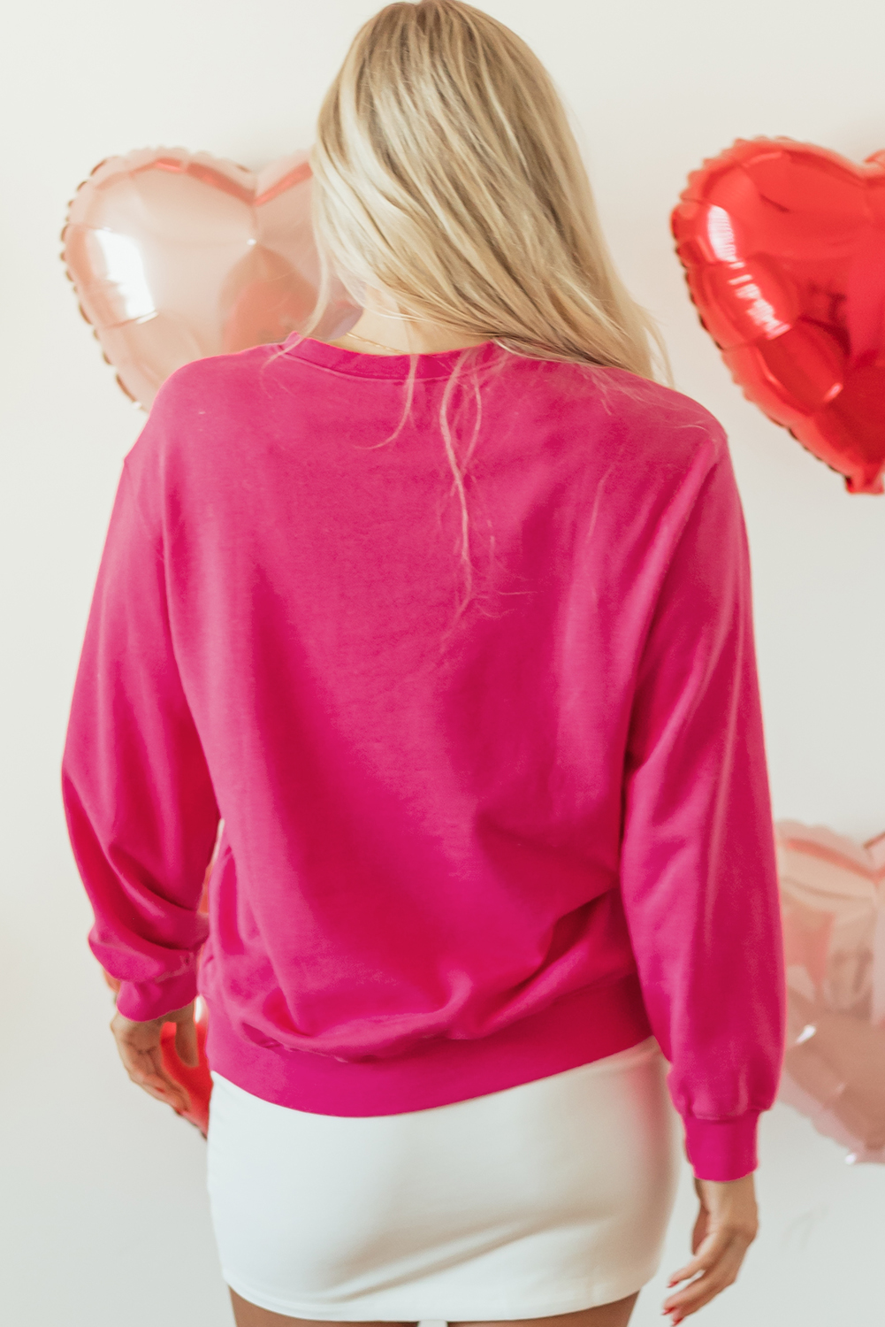 Strawberry Pink Cow & Sequin Double Heart Patch Graphic Sweatshirt - loveforevers