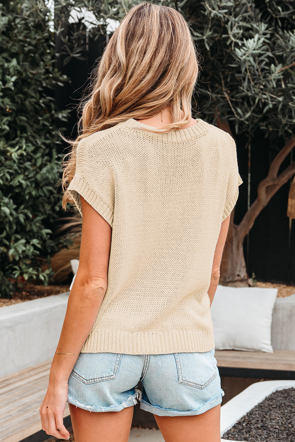 Light Grey Bowknot Applique Cap Sleeve Sweater - loveforevers