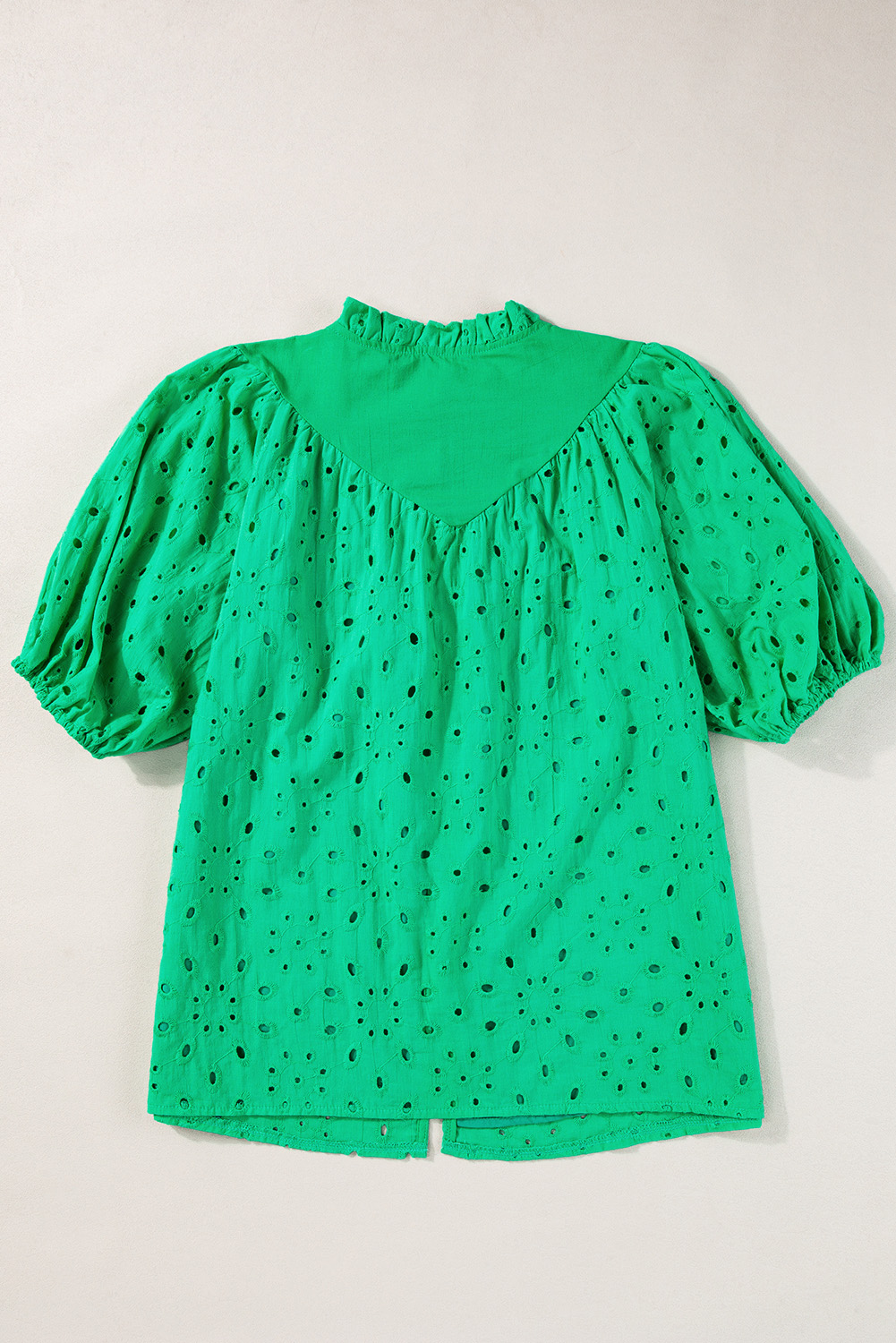 Green Flower Embroidered Hollow-out Puff Sleeve Blouse - loveforevers