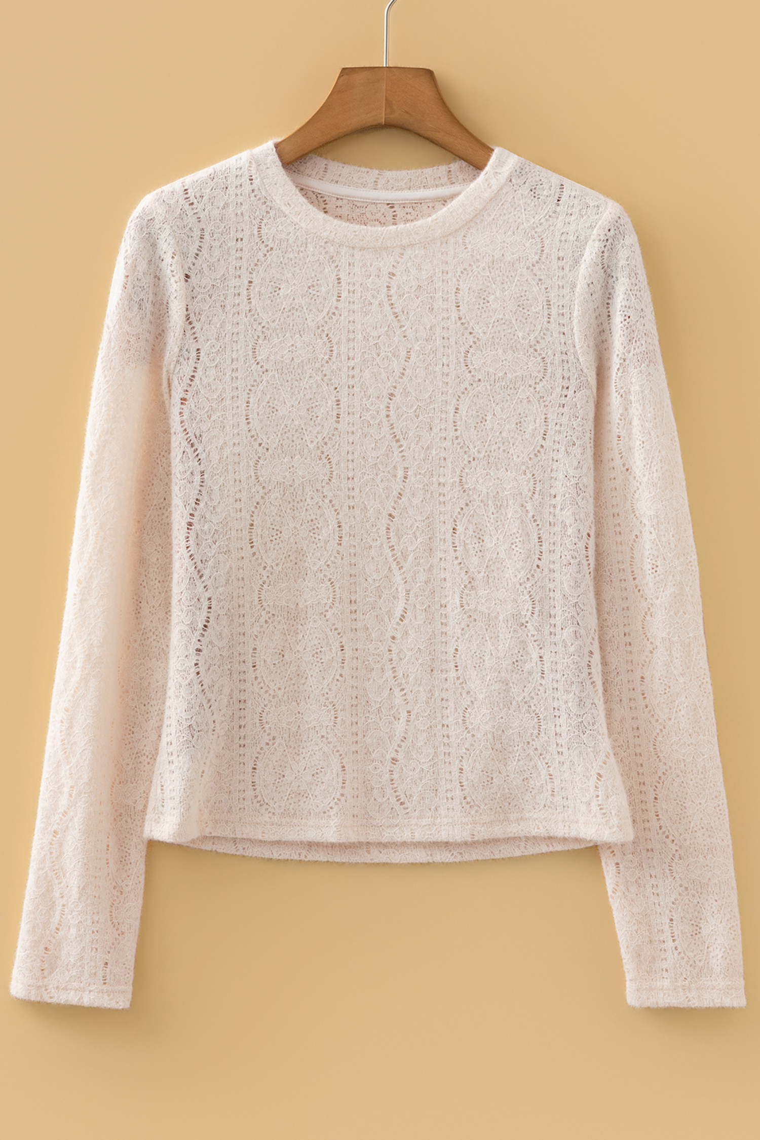 Light Pink Semi Sheer Lace Long Sleeve Cropped Top - loveforevers