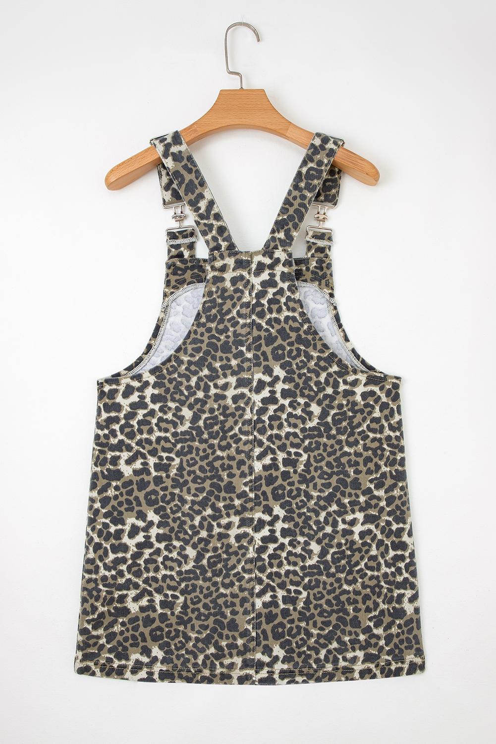 Gray Leopard Print Pocketed Loose Fit Denim Overall Dress - loveforevers