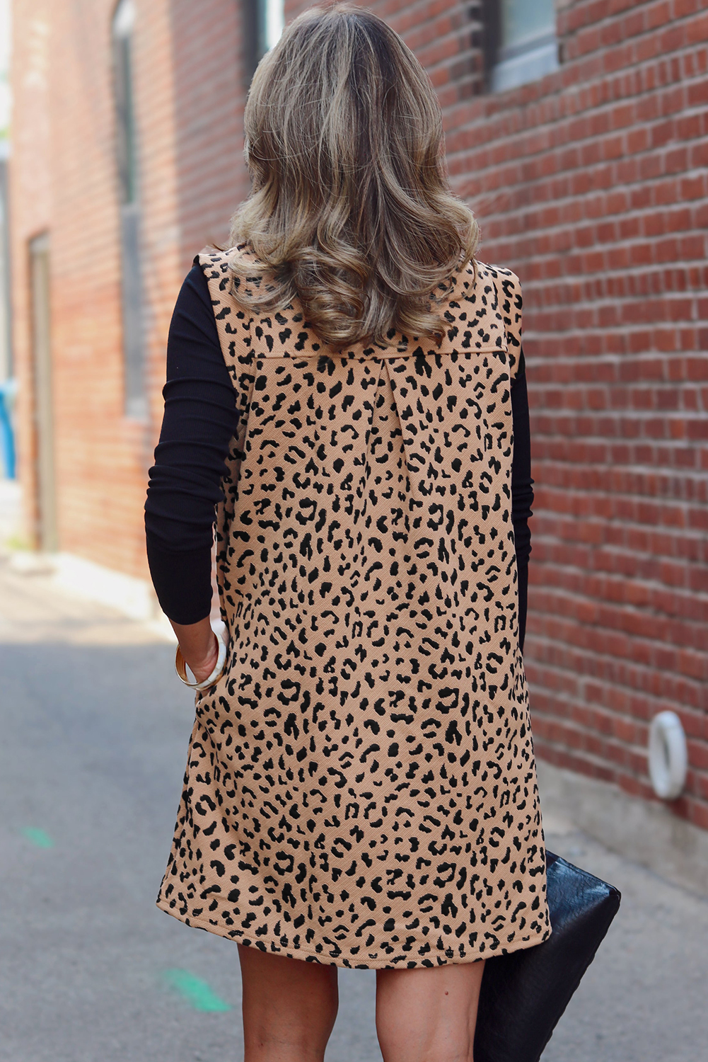 Khaki Leopard Print V Neck Sleeveless Collared Mini Dress - loveforevers
