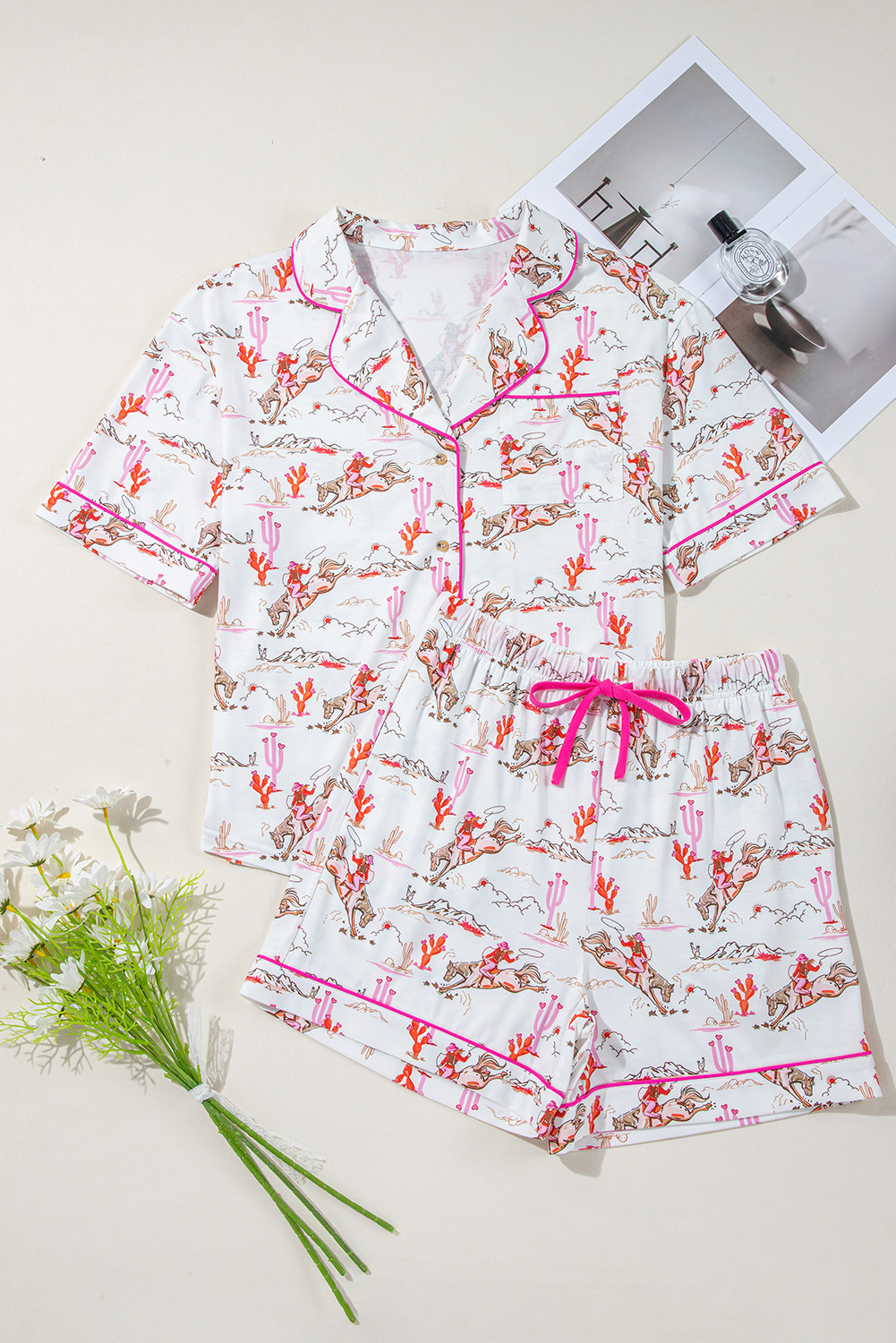 White Cowgirl Country Print Pajamas Set - loveforevers