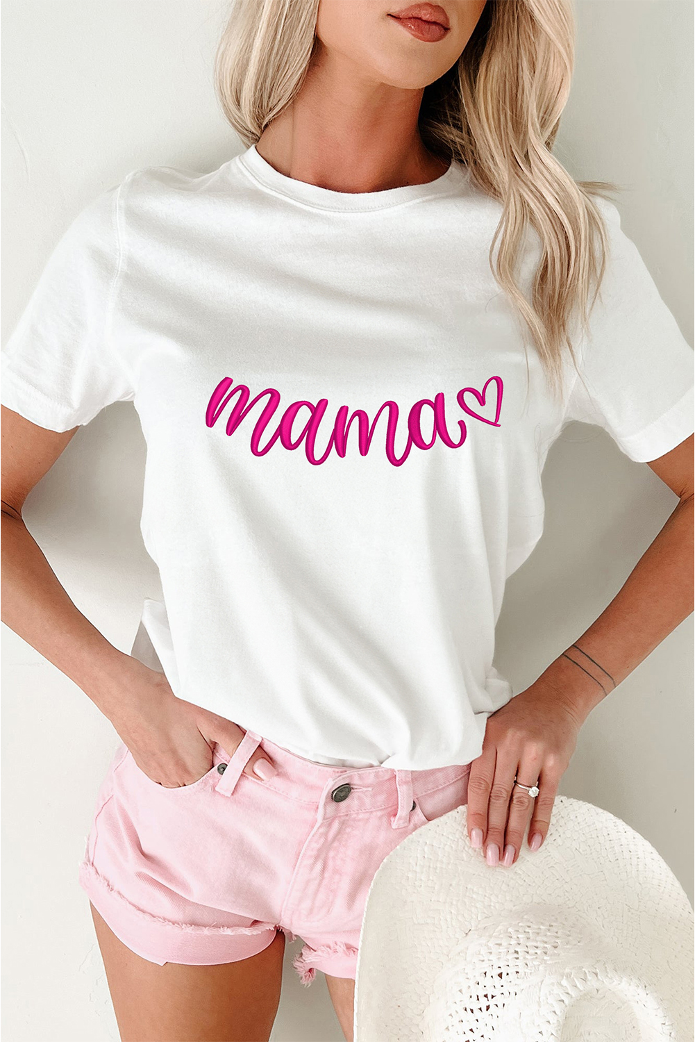 White mama Heart Embroidered Mothers Day T Shirt - loveforevers