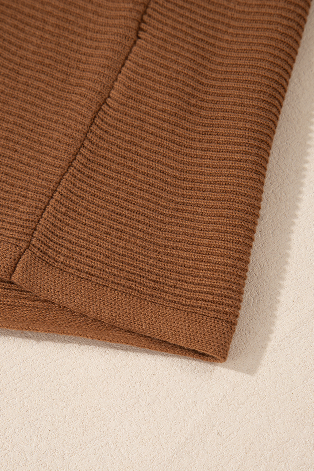 Camel Ribbed Knit Drop Sleeve V Neck Loose Fit Sweater - loveforevers