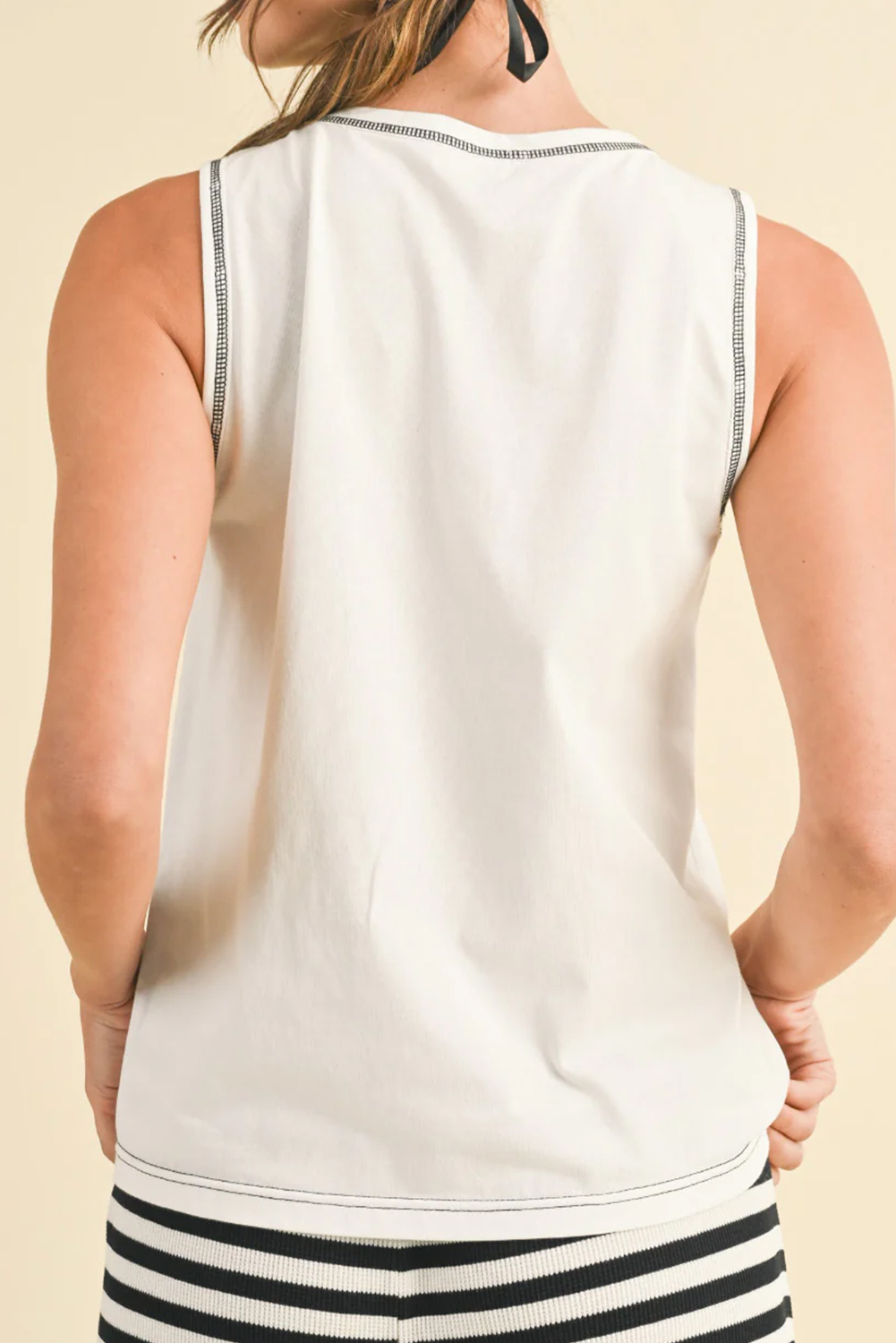 White Sweet Bow Stitching Trim Sleeveless Top - loveforevers