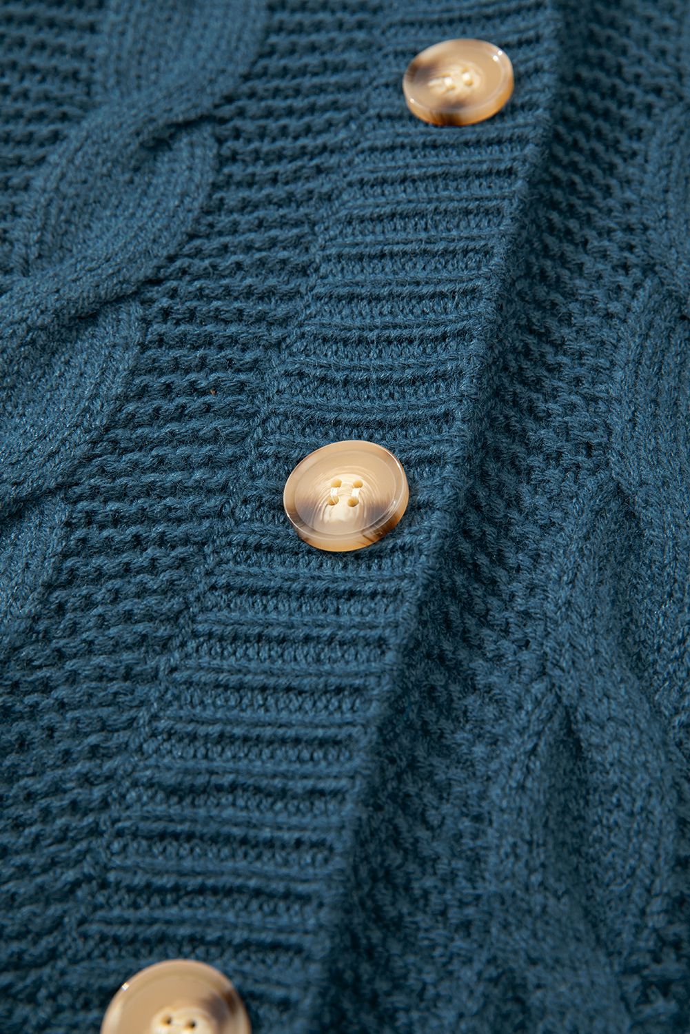 Peacock Blue Cable Knit Button Front Pocketed Baggy Cardigan - loveforevers