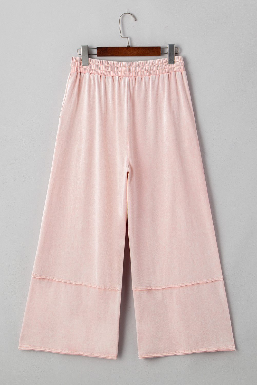 Pink Flower Patch Mineral Washed Terry Knit Cropped Wide Leg Pants - loveforevers