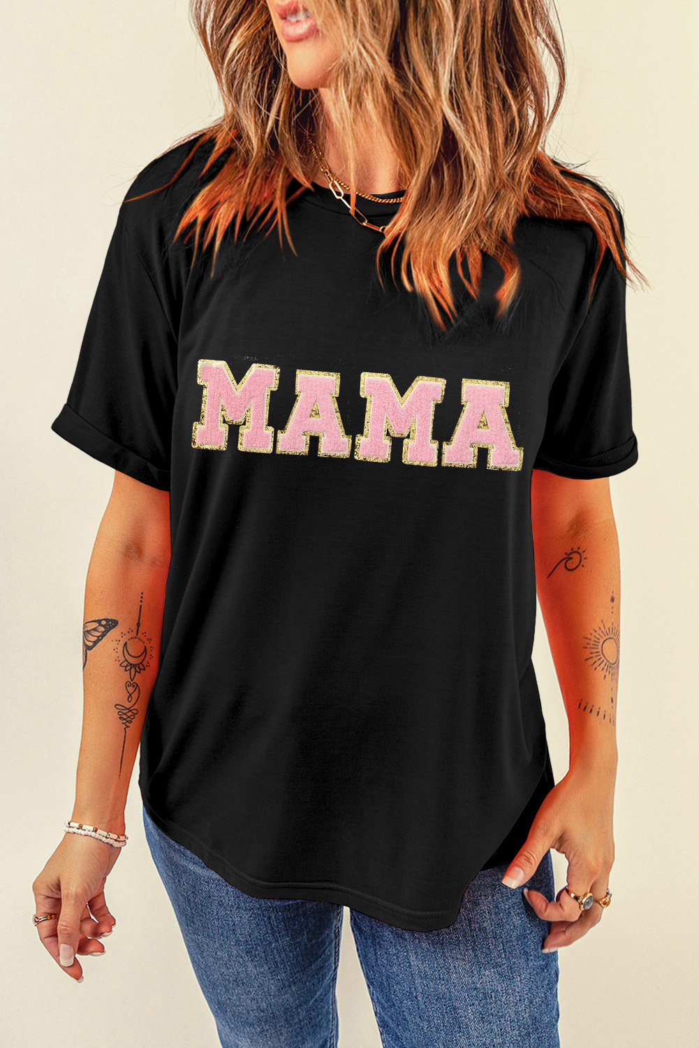 White MAMA Leopard Embroidered Crew Neck Graphic Tee - loveforevers