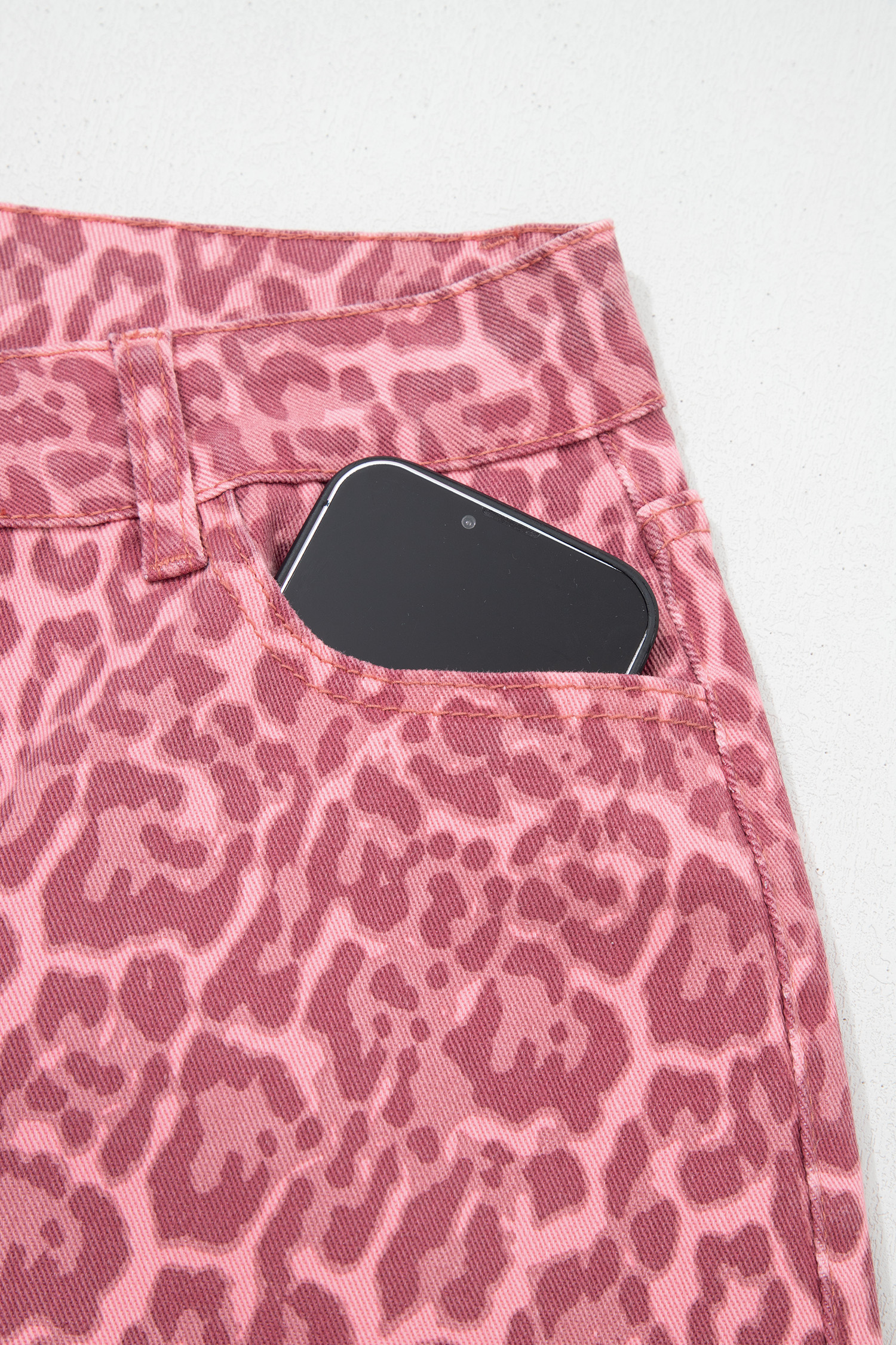 Rose Leopard Frayed Edge Wide Leg High Waist Jeans - loveforevers