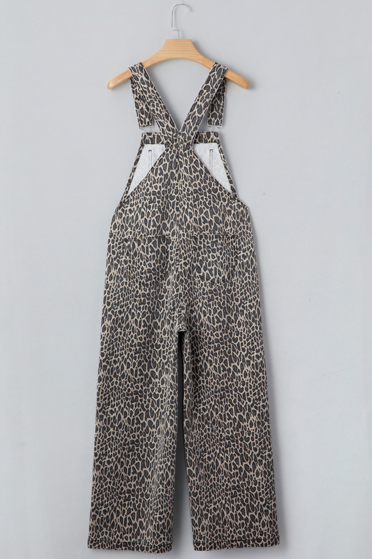 Brown  Leopard Print Straight Leg Loose Denim Overall Jumpsuit - loveforevers