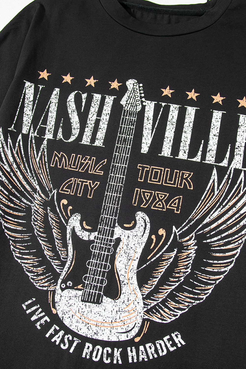 Black Nashville Guitar Print Crew Neck T Shirt Mini Dress - loveforevers