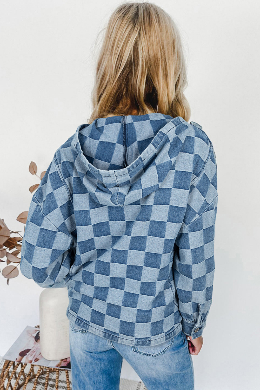 Dark Grey Checkered Denim Wide Leg Jeans - loveforevers