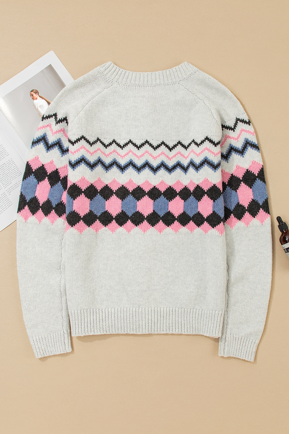 Pink Stripe Geometric Button Up Sweater Cardigan - loveforevers