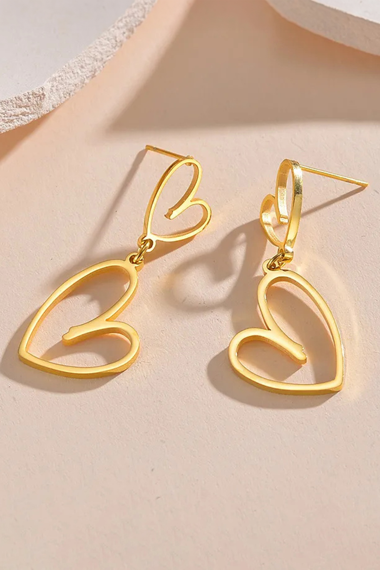 Gold Plated Dual Heart Stud Earrings - loveforevers