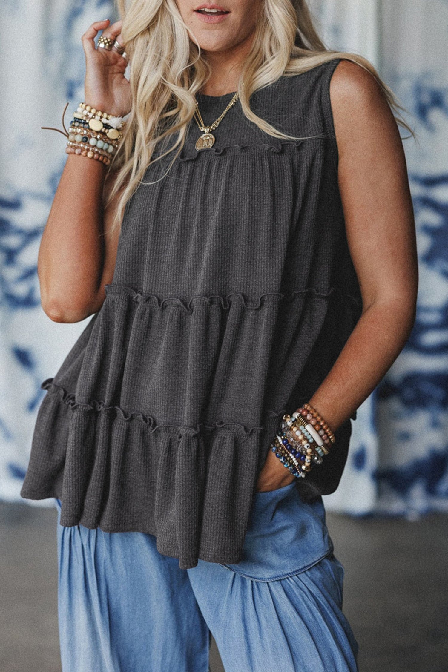 White Tiered Frill Trim A-line Tank Top - loveforevers