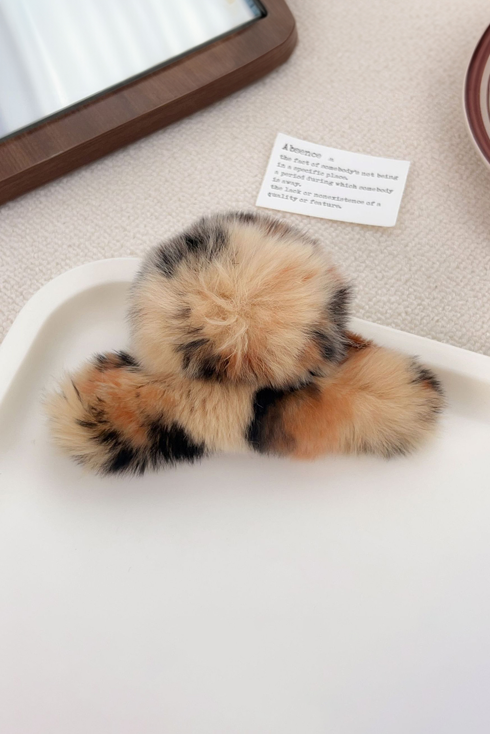 Thai Curry Leopard Fluffy Plush Cony Fur Hair Claw Clip - loveforevers