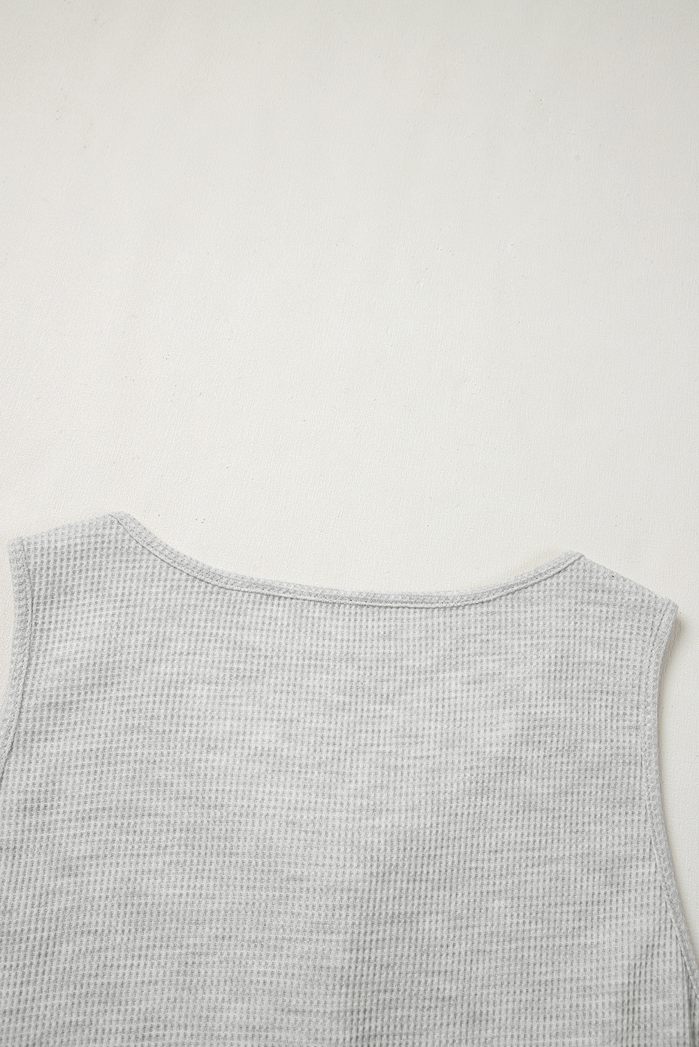 Light Grey Waffle Knit Sleeveless Buttoned Front Drawstring Elastic Waistband Romper - loveforevers