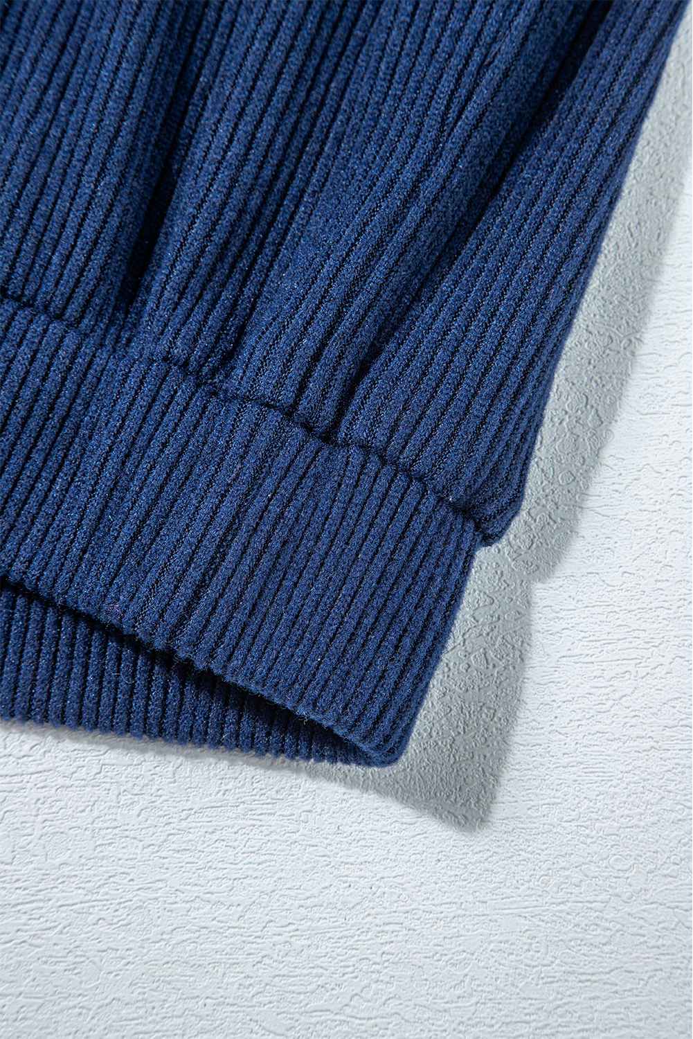 Navy Blue Ribbed Knit Cropped Hoodie and Drawstring Joggers Set - loveforevers