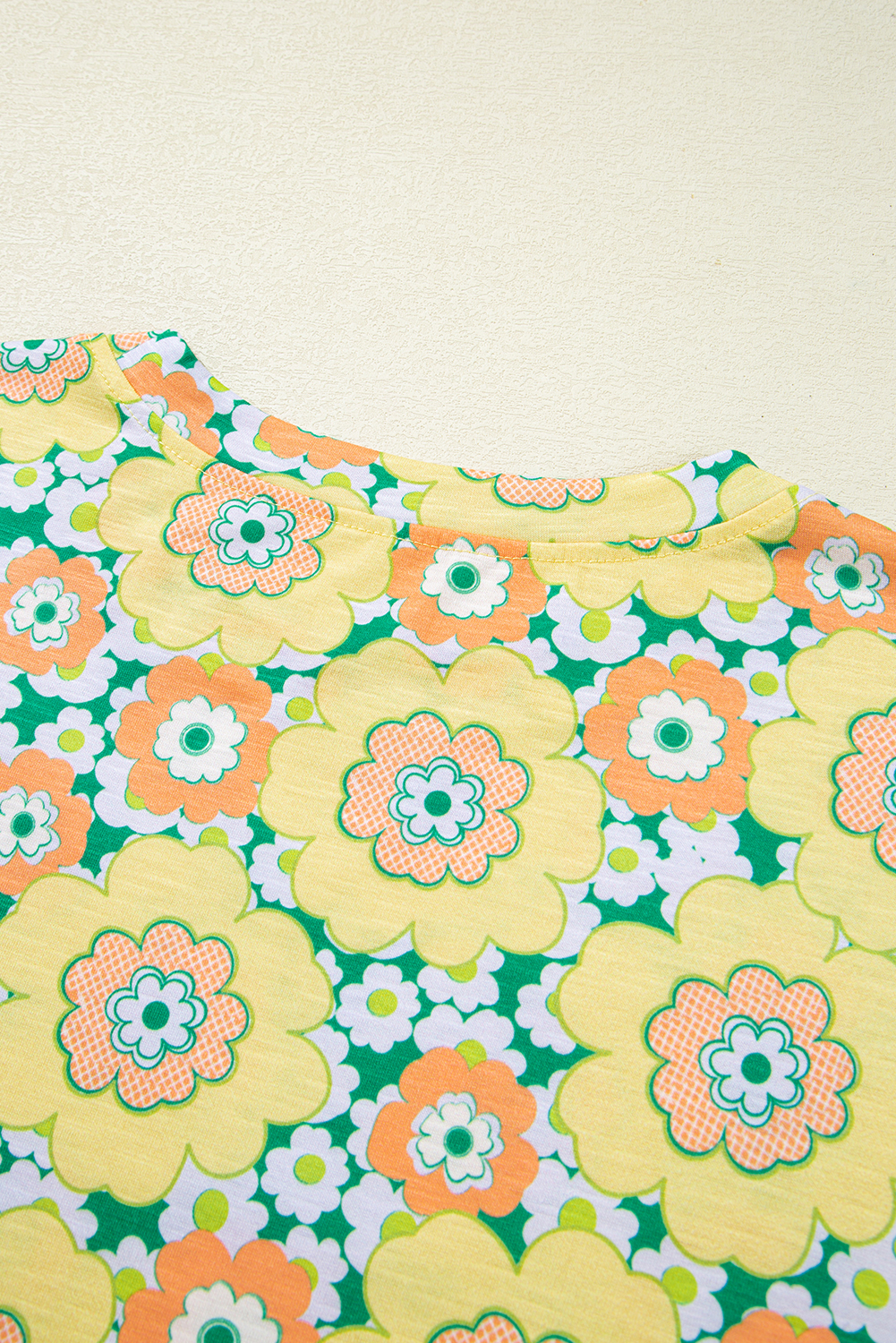 Yellow Summer Flower Printed Drop Shoulder Loose T Shirt - loveforevers