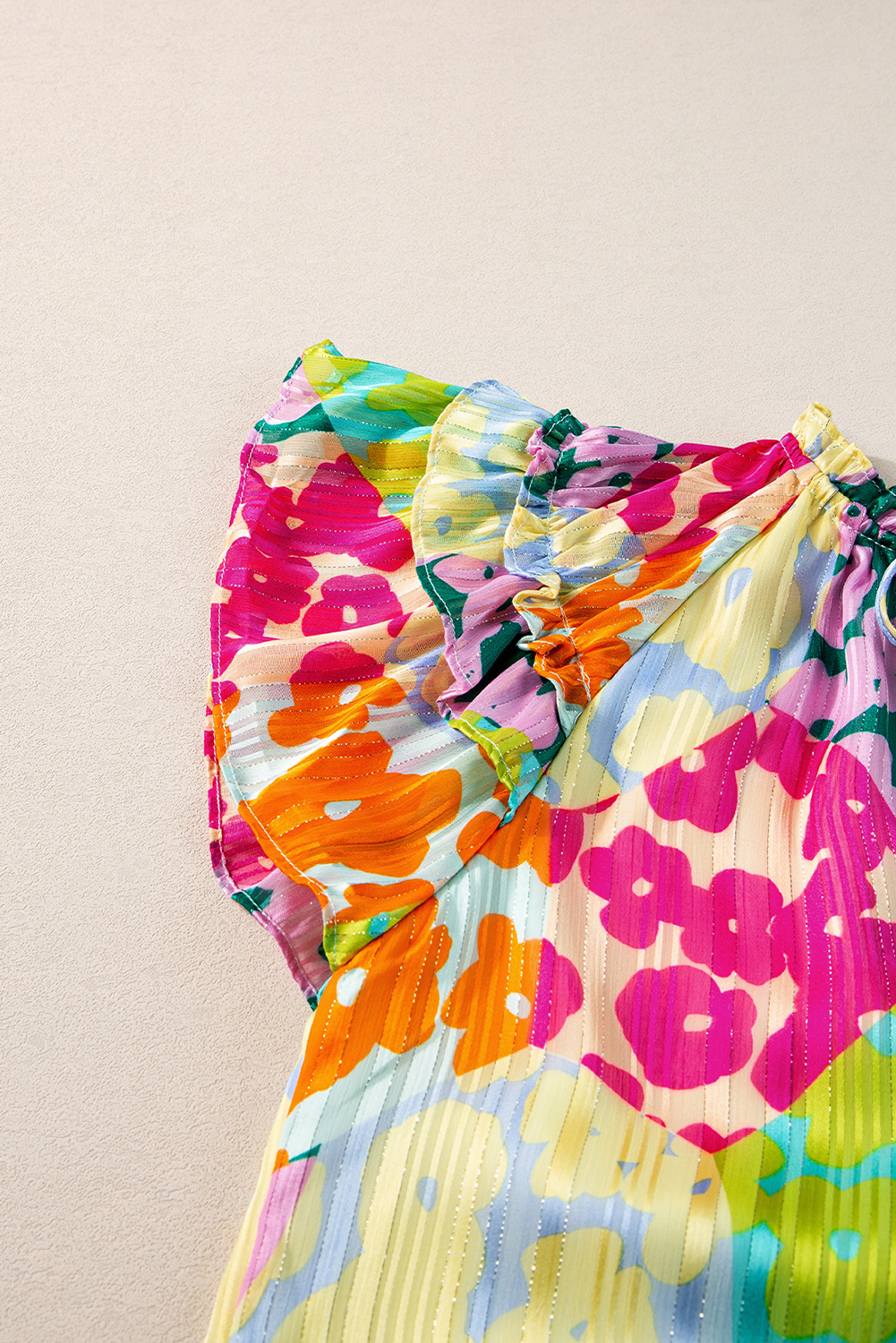 Multicolour Leopard Flutter Sleeve V Neck Crinkled Blouse - loveforevers