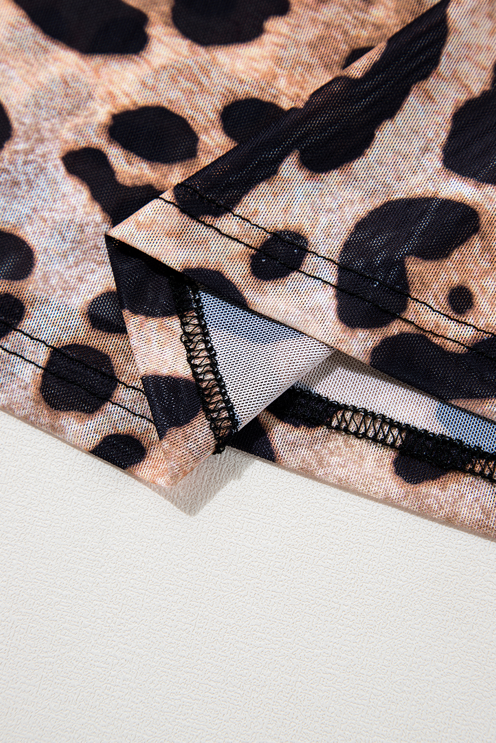 Brown Leopard Round Neck Long Sleeve Slim Top - loveforevers