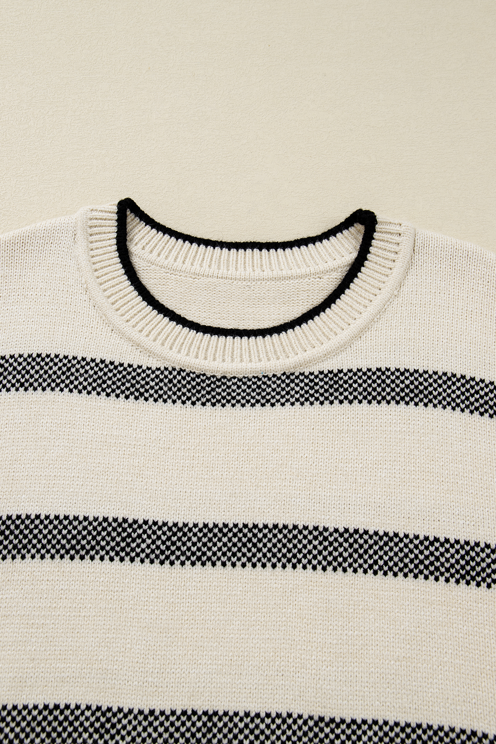 Apricot Stripe Wide Sleeve Drop Shoulder Crew Neck Plus Sweater - loveforevers