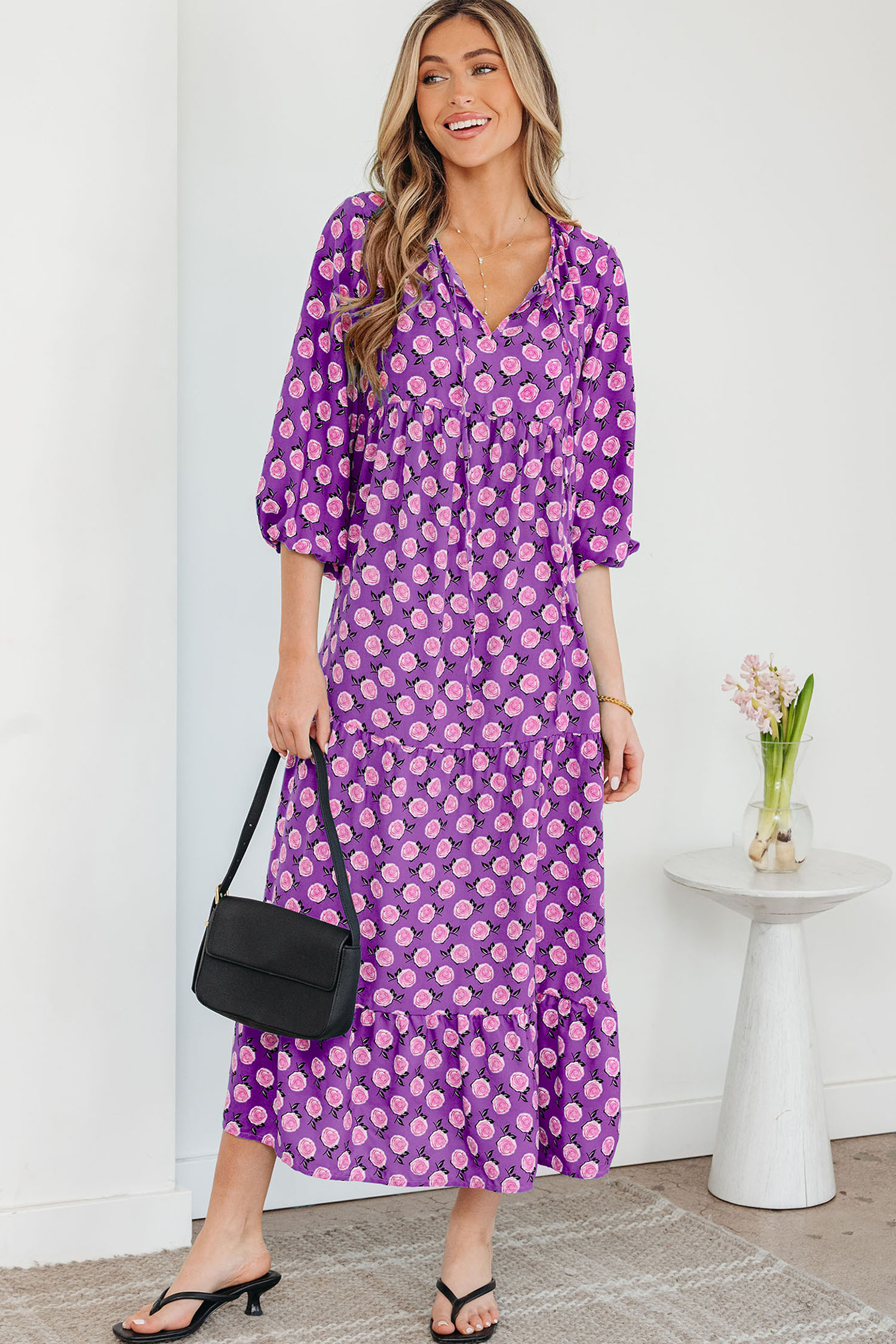 Sky Blue Boho Printed Half Sleeve Maxi Dress - loveforevers