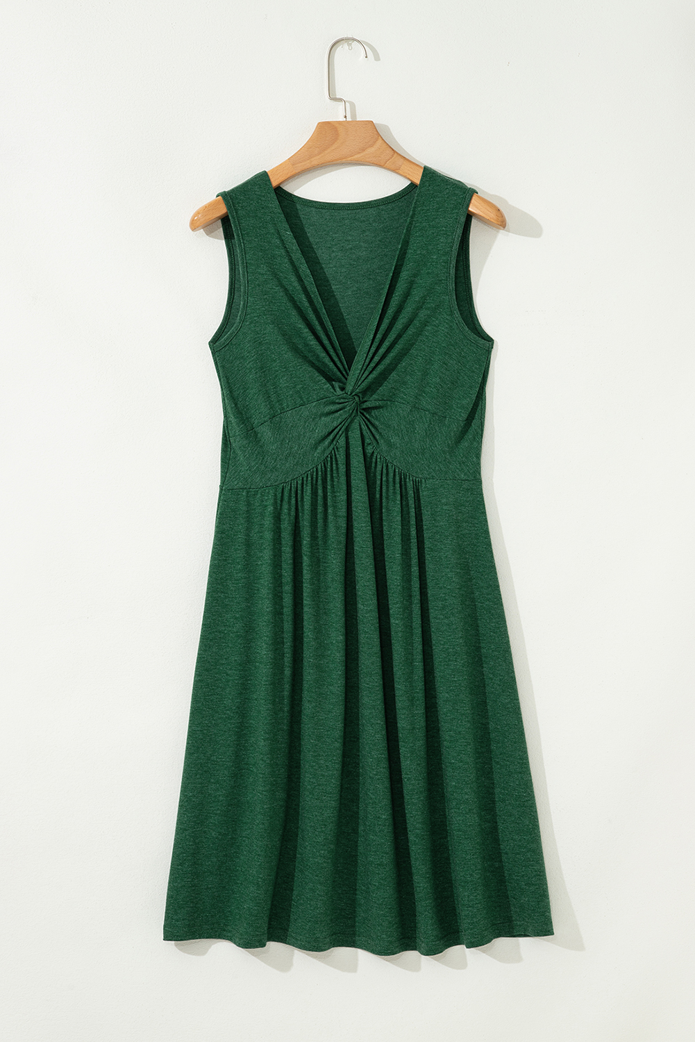 Blackish Green Twisted Bust V Neck Sleeveless Dress - loveforevers