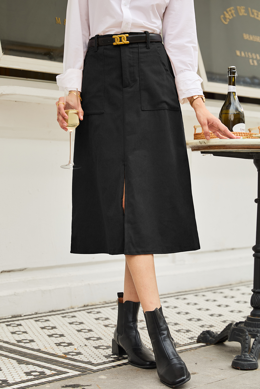 Coffee Front Slit Shift High Waist Midi Skirt - loveforevers