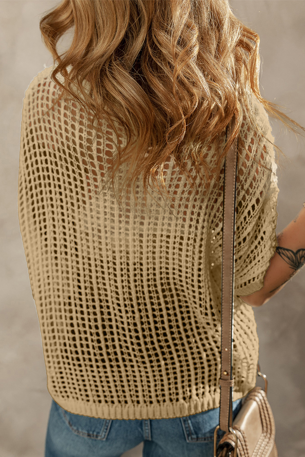 Light French Beige Crochet Flower Hollow-out Sweater T Shirt - loveforevers