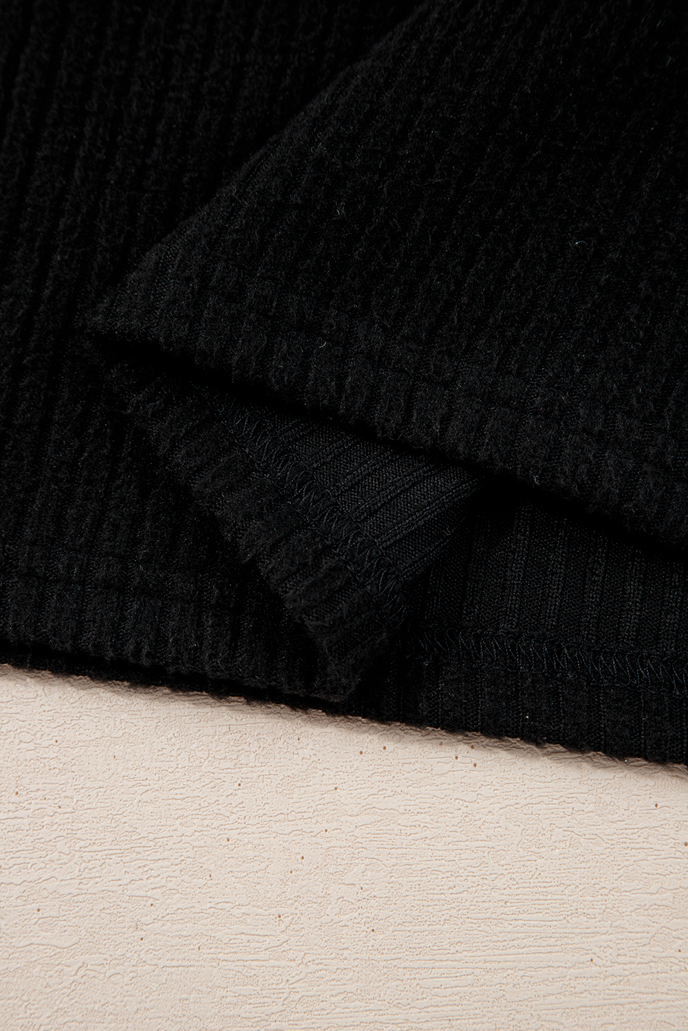 Black Ribbed Zip Stand Neck Drop Shoulder Pullover Bodycon Skirt 2pcs Set - loveforevers