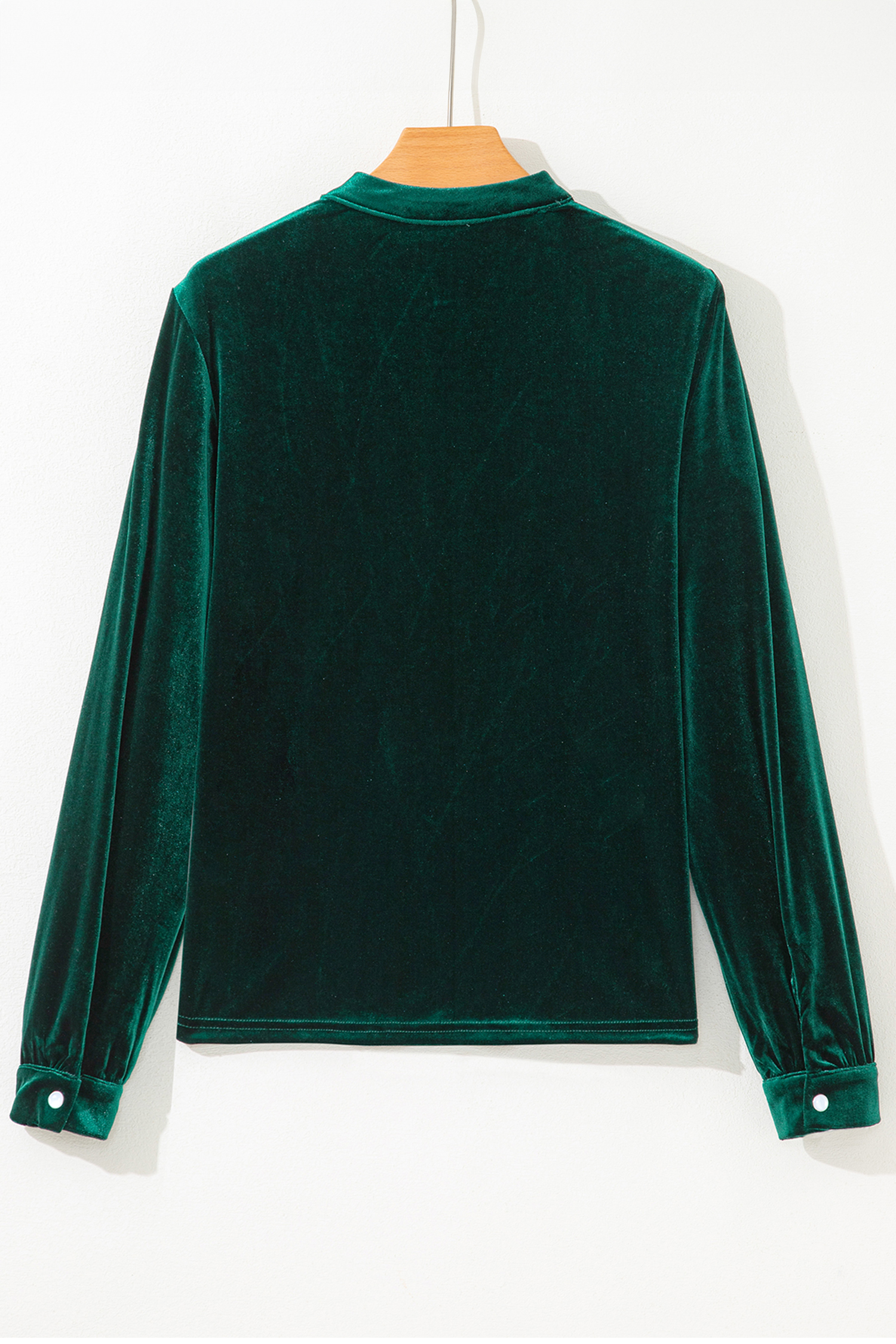 Red Dahlia Asymmetric Button Keyhole Neck Long Sleeve Velvet Blouse - loveforevers
